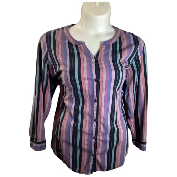 CJ Banks Purple and Blue Striped Button-Down Shirt, Plus Size 3X - Picture 2 of 9